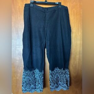 Chico’s Black Linen Cropped Pants | Pull On | Wide Leg | Summer Resort | Size 3